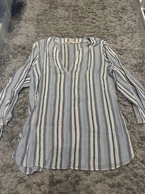 Michael Kors Blue & White Striped V-Neck Tunic